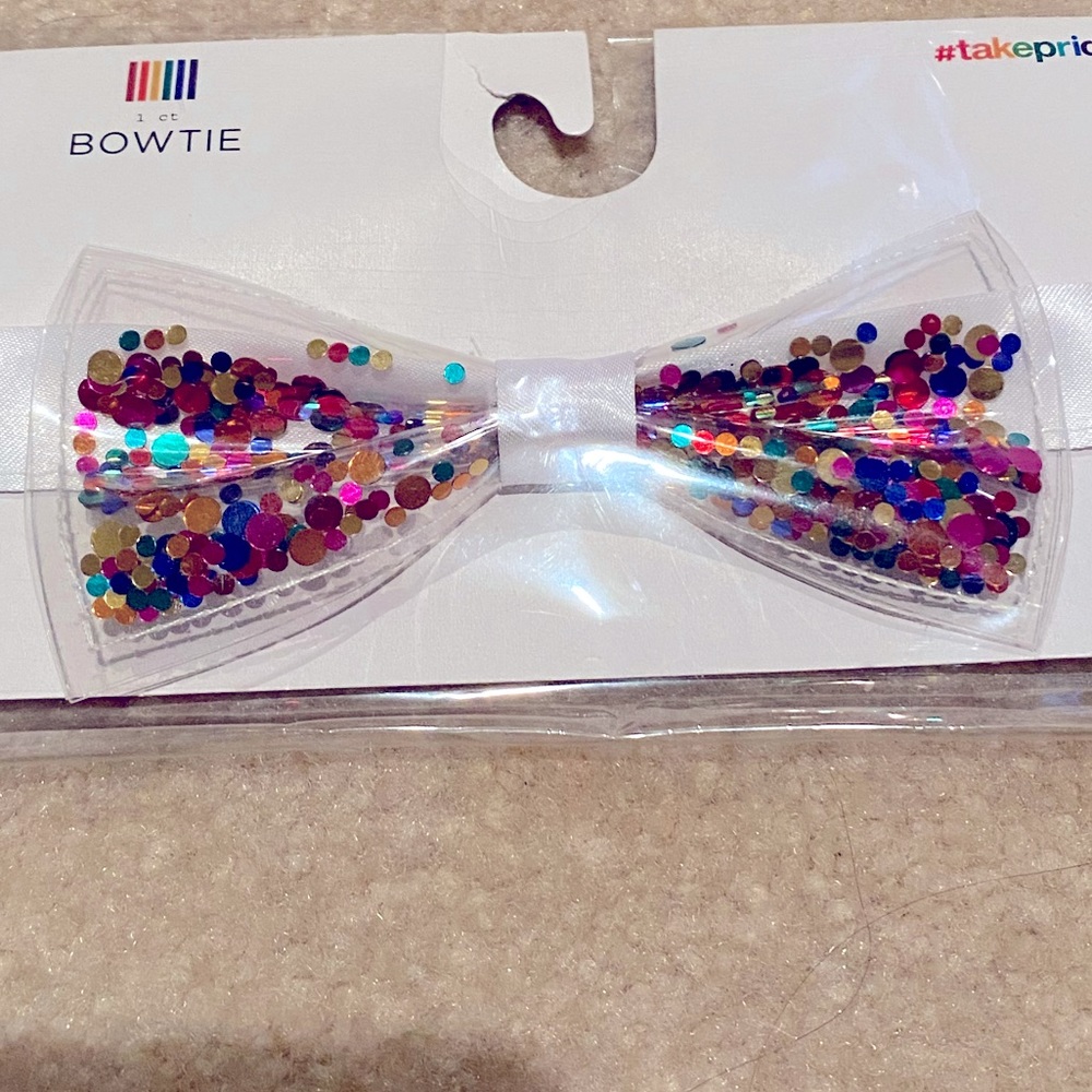 Rainbow confetti bow tie